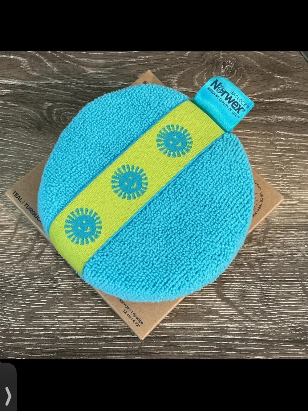 Norwex Kids Bath Sponge with BacLock Teal / Turquoise New in Box 4.72”